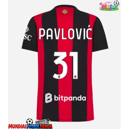 Camiseta AC Milan Strahinja Pavlovic #31 Primera Equipación Replica 2026-27 para mujer mangas cortas